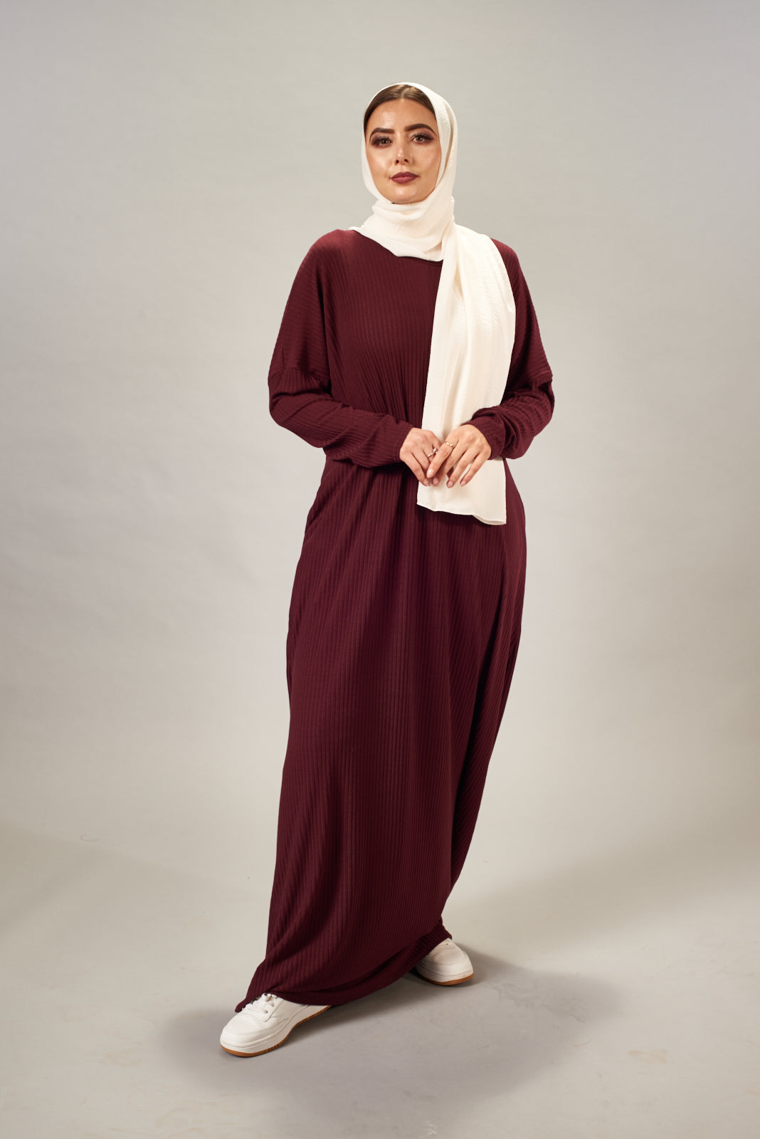Asah Maroon/Navy Ribbed Abaya