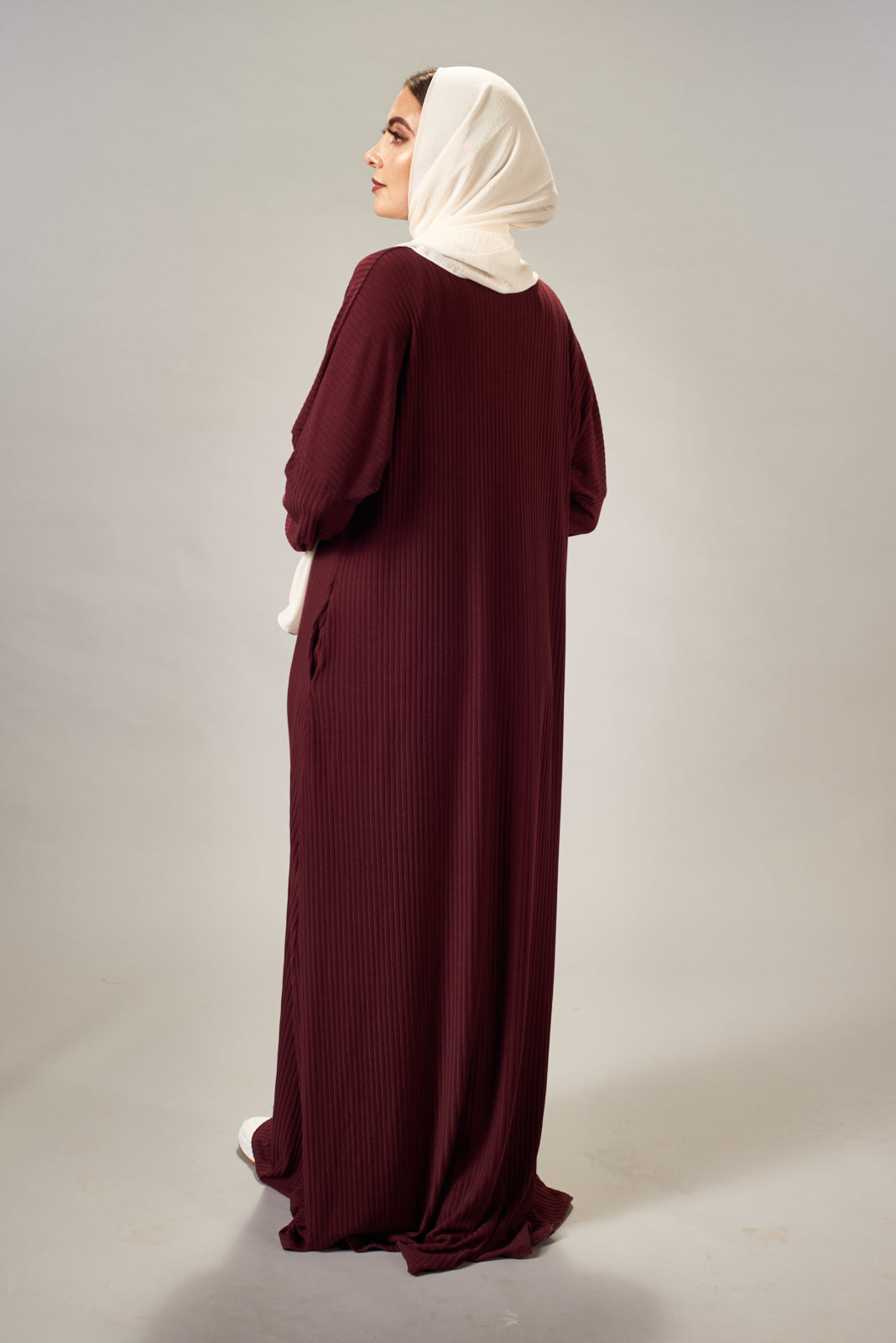 Asah Maroon/Navy Ribbed Abaya