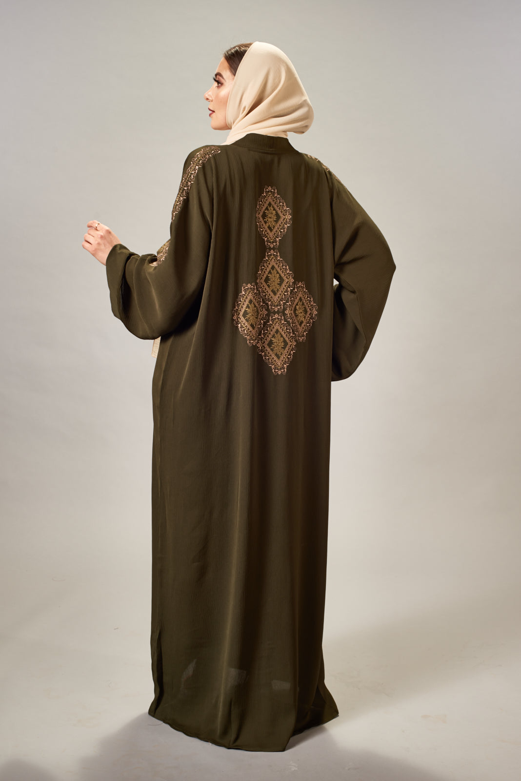 Olena Olive embroidered Abaya