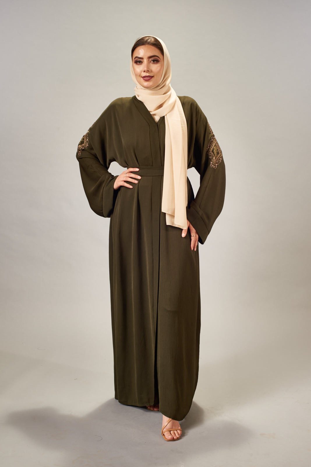 Olena Olive embroidered Abaya